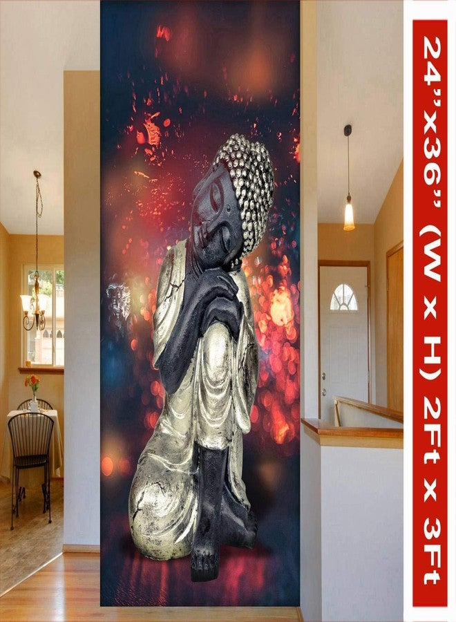 999STORE 3D Print Latest Door Living Room Bed Room Home Hall Wall Stickers Sheet roll Lord Gautam Buddha Budha Golden Mural Walpaper Paper (Vinyl Self Adhesive 24X36 Inches) NonW230995 - Image 2